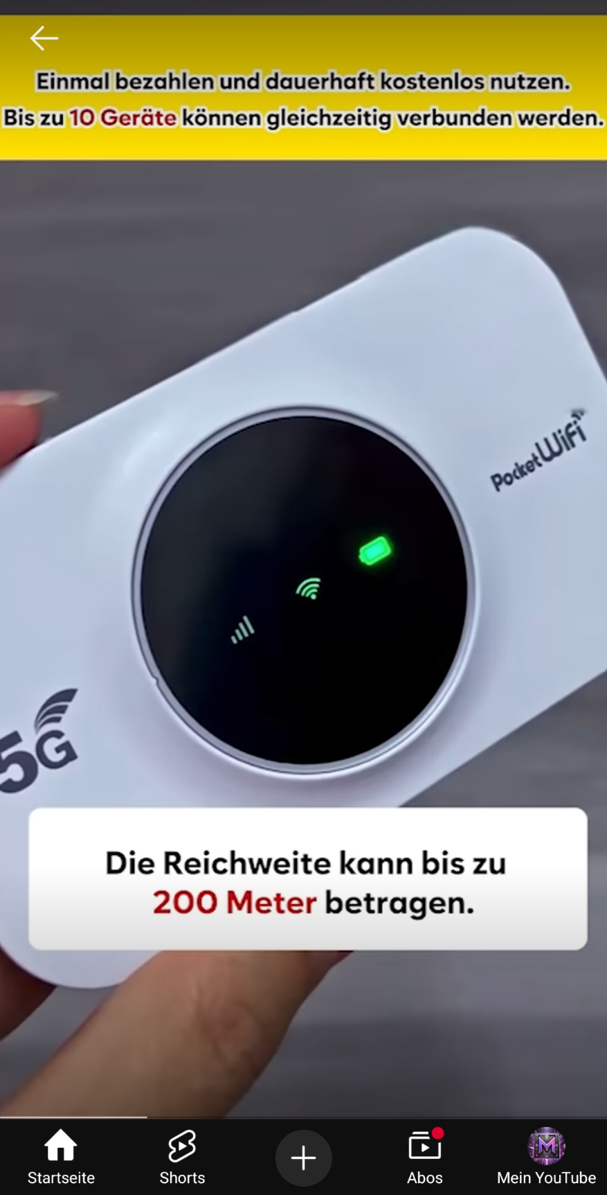 Frontansicht eines WLAN-Geräts mit 5G-Logo und PocketWiFi-Schriftzug